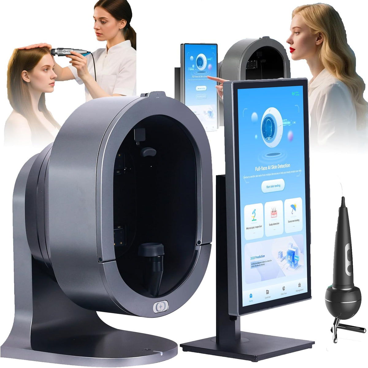 LISTaRSw Kopfhautbehandlungen, Schwarz, 2-in-1 Haarwurzel- Und Kopfhaut-Scanner, 6-Zoll-Ki-Hautanalysegerät Mit Messgriff Für Die Kopfhaut