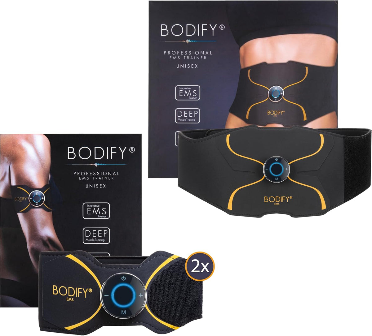 Bodify Bauchmuskel-Gürtel, Schwarz, ® 3in1 EMS Trainingsset Pro - Gezielte Stimulation der