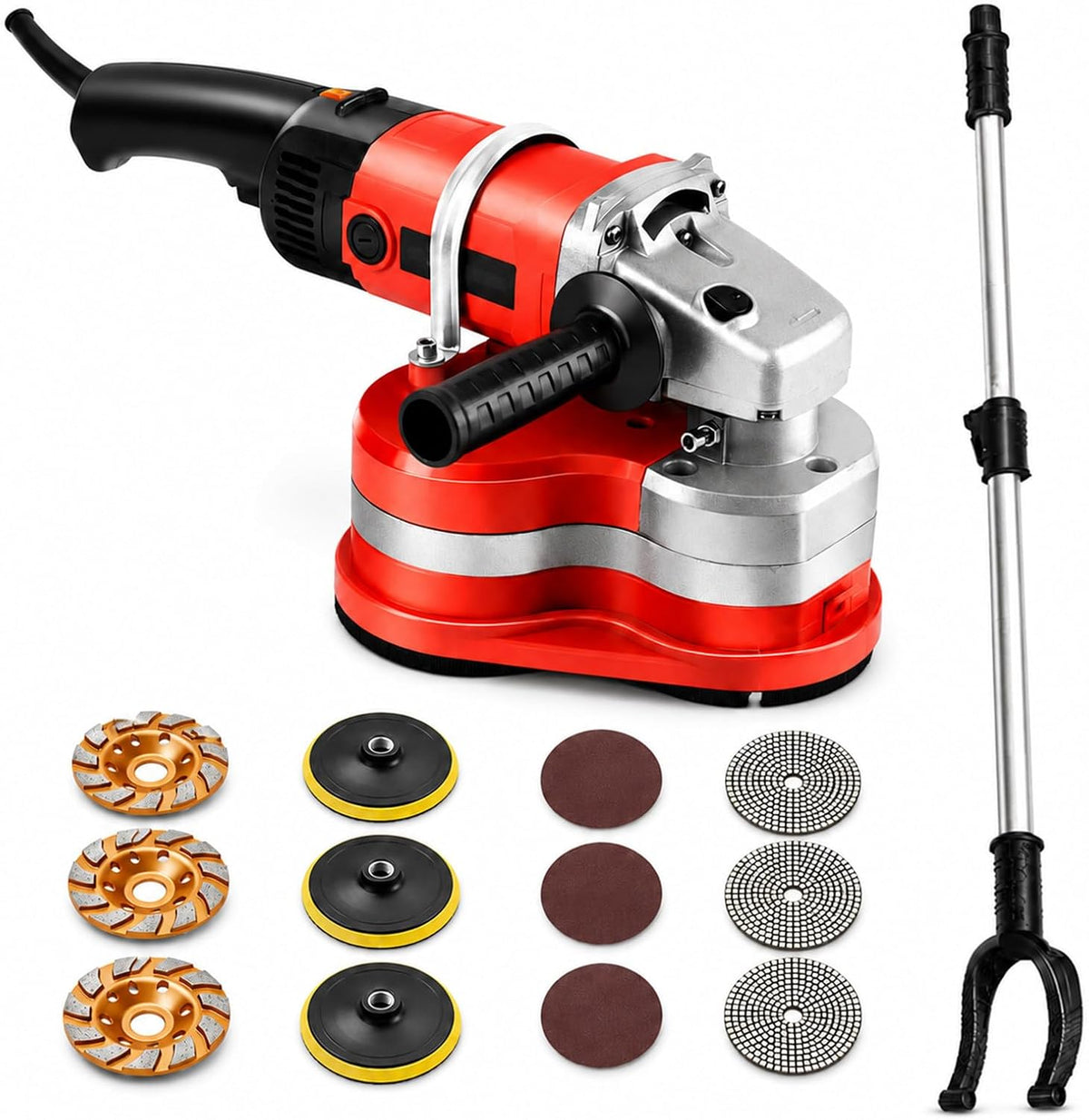 MASTLOUFUL Bodenpoliermaschinen, 3800 W, 2800 W, Schwarz, Unebene Betonwände schneller glätten, Betonschleifer 3 Scheiben 6 Stufen mit langem Griff