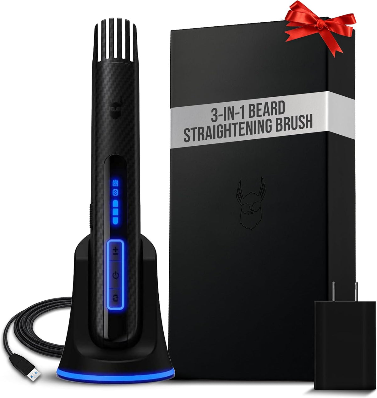 The Beard Struggle Haarglätter, Schwarz, Carbon X Beheizte Bartbürste, Schnurloser Bartglätter für Männer mit einstellbarer