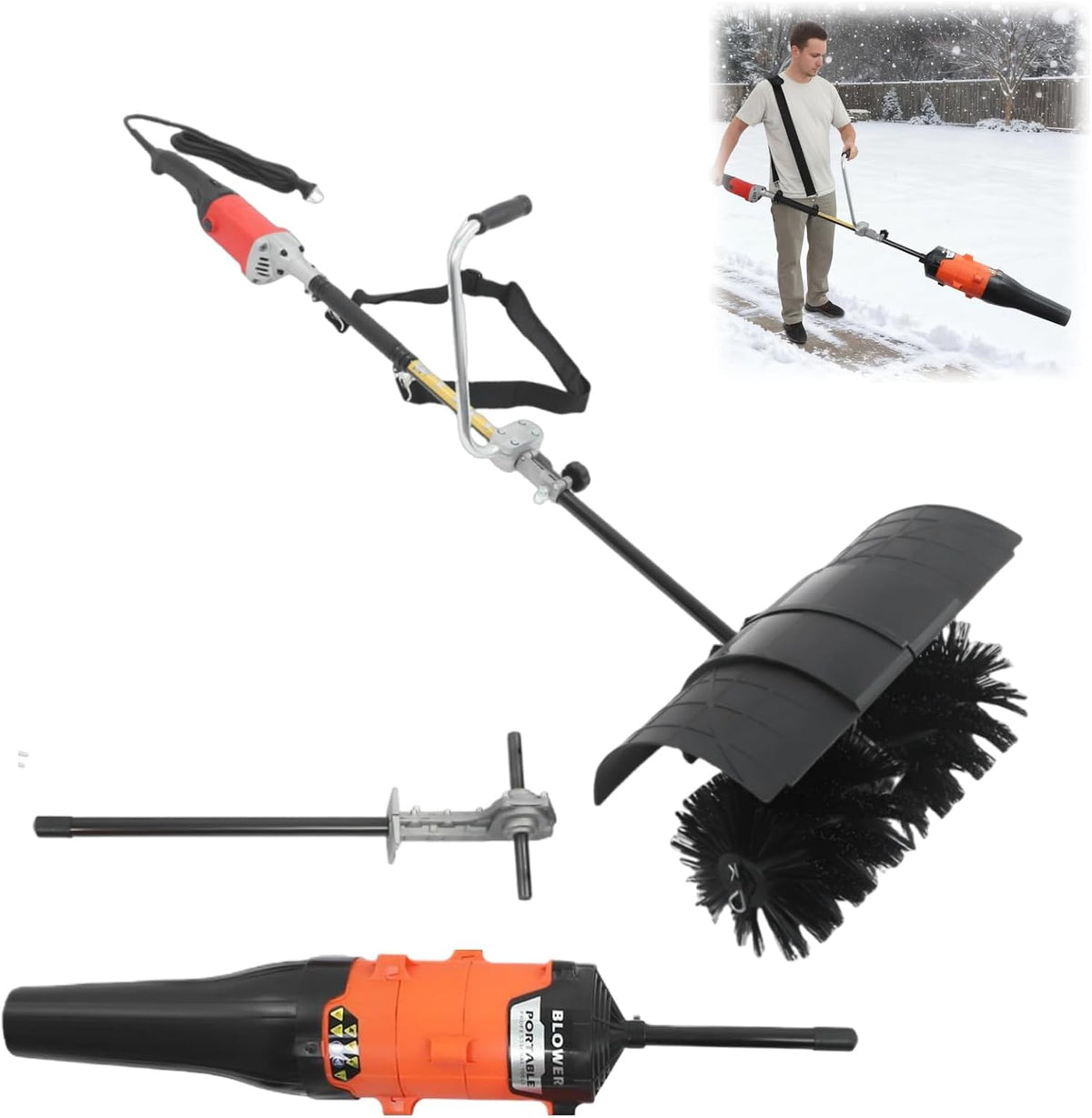 DAOHHFO Schneefräse, 55 cm, Schwarz, 2 In 1 Laubbläser & Kehrmaschine mit Kehrkopf, Handkehrmaschine mit Gebläse & Schultergurt