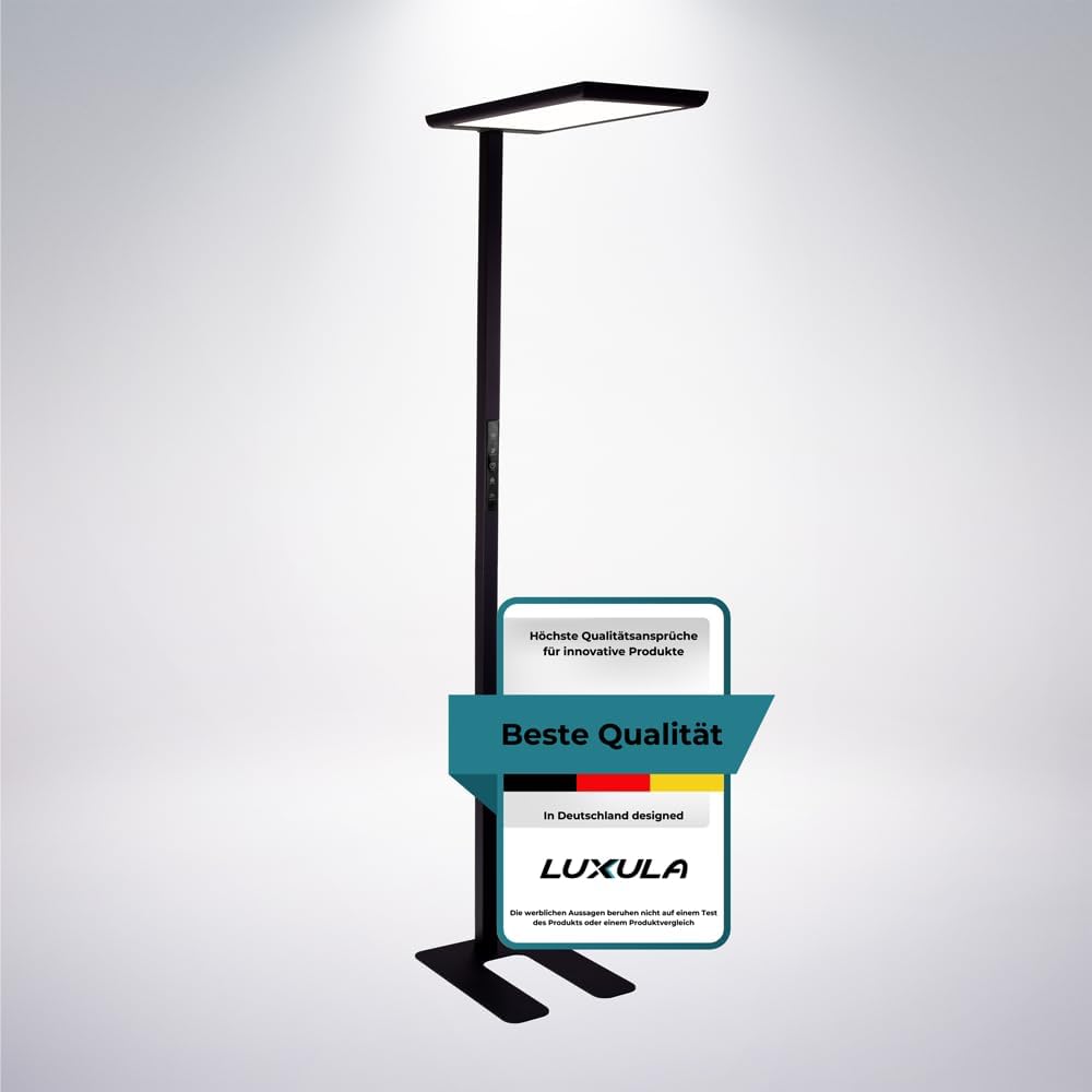 LUXULA Standleuchten & Deckenfluter, 50 W, Schwarz, Büro Stehlampe LED, 2x 7000lm, 4000K Neutralweiß, dimmbar, CRI>98 Vollspektrum
