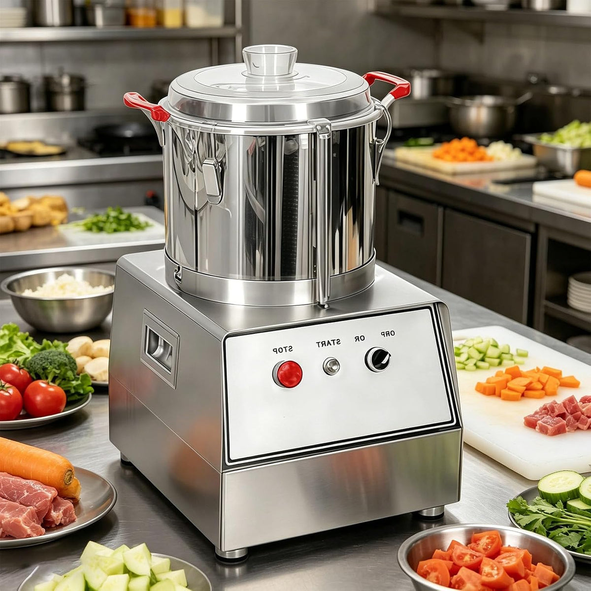 Glowdora Obst- & Gemüsemesser, 10l, 15l, 7l, Silber, Gewerbe-Fleischwolf Elektrischer Gemüseschneider