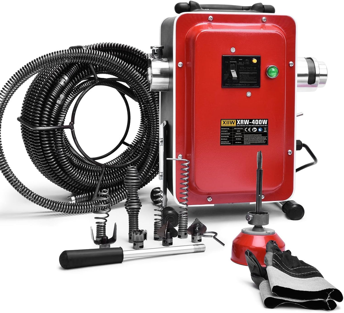 XIIW XIIW XRW-400 W Rohrreinigungswellen, XIIW XRW-400 W, 100 mm, Schwarz, Elektrische Rohrreinigungsmaschine mit FI-Schalter für Ø30