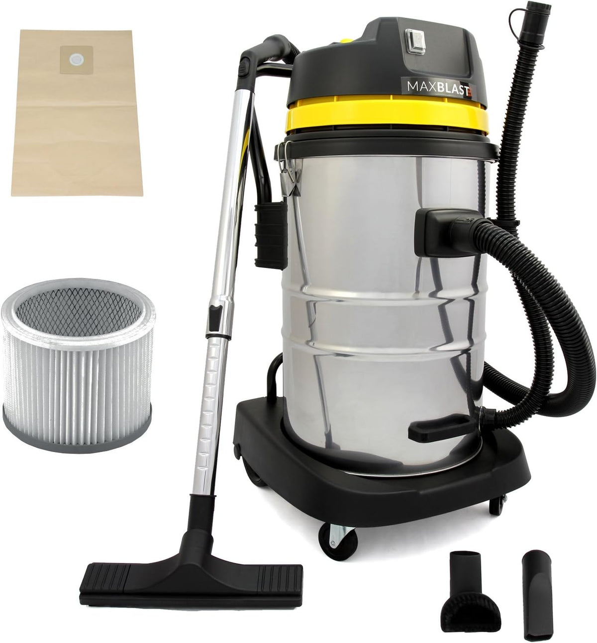 MAXBLAST Staubsauger, 60 Liter, 1400 W, Schwarz, MonsterShop Gewerbe Industriesauger Industrie Nasssauger
