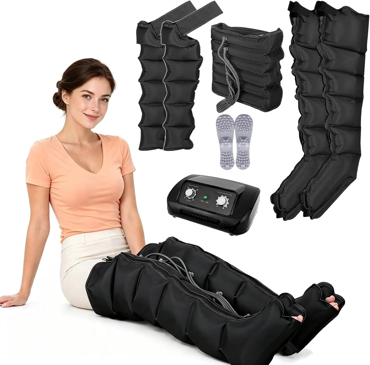 TDSYOCG Fußmassagegeräte, Schwarz, Lymphdrainage Gerät, Lymphdrainage Gerät Beine Bei Lipödem, 30‑240mmHg, Durchblutung