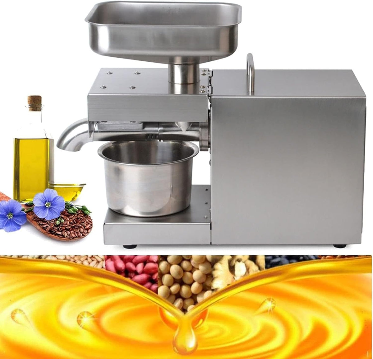 HINOPY Zitruspressen, 600 W, Edelstahl 304 in Lebensmittelqualität, Grau, Ölpresse Elektrisch, Automatische Ölpresse Maschine Oil Expeller Schwerlast