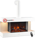KAMINIO Elektrokamin, Weiß, Liz mit Ofenrohr - Elektrischer Wandkamin mit Heizung, 3D-Flammeneffekt, LED-Ambientelicht