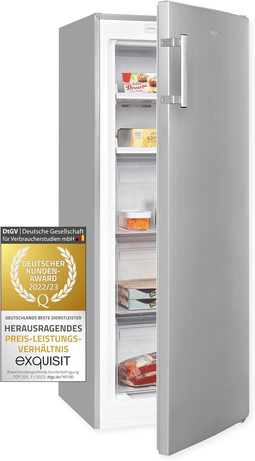 Exquisit Gefrierschrank, 161 L, Silber, GS231-NF-H-040C NoFrost Inox