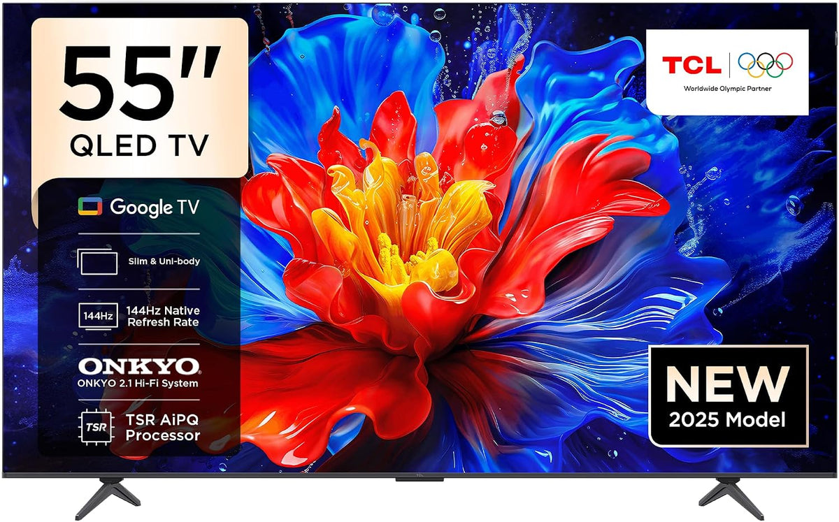 TCL Fernseher, 55 Zoll, Schwarz, 55P8K-UK 4K 144 Hz Gaming QLED Onkyo 2.1 Dolby Atmos Google