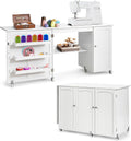 COSTWAY Schreibtisch, 158x50x75 cm, Weiß, 2 in 1 Nähtisch Nähschrank klappbar, Nähmaschinentisch mit Arbeitsplatte