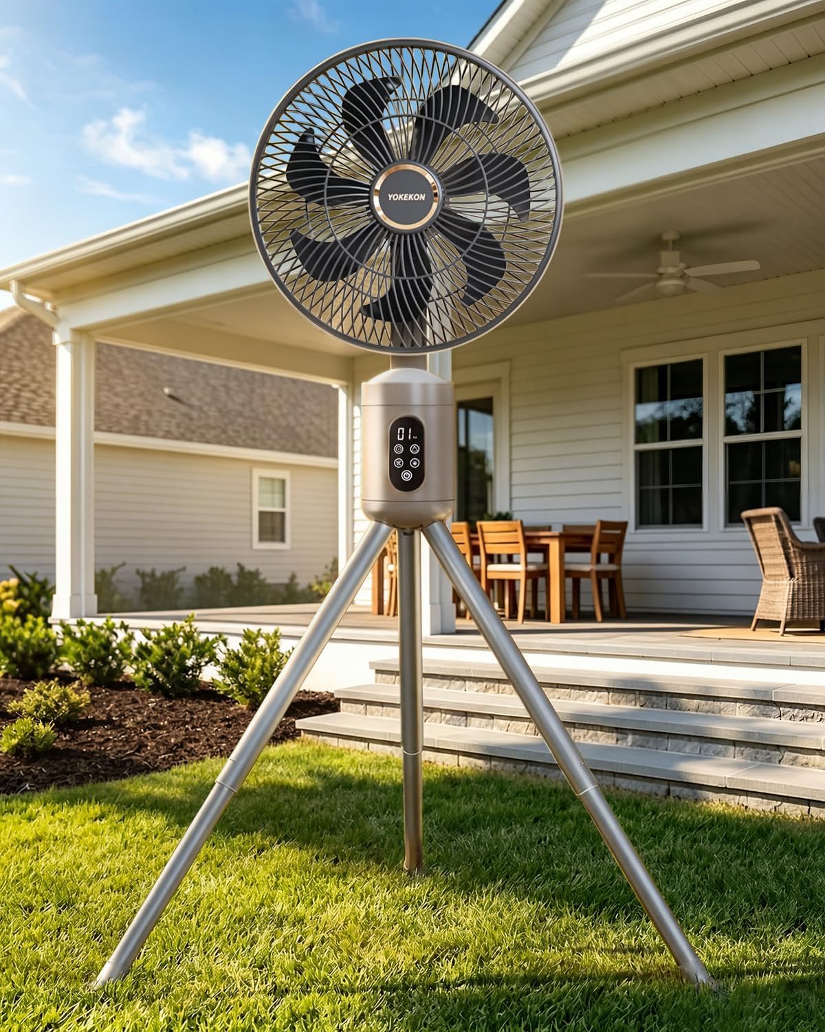 YOKEKON Schreibtisch, 30,5 cm, Weiß, Außenventilatoren für Terrassen, kabelloser Außenventilator mit Licht und Fernbedienung