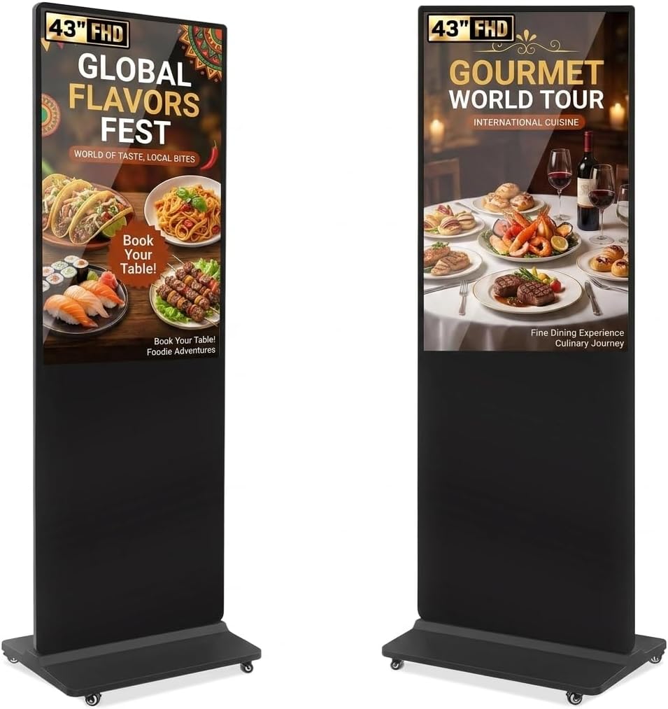 43 Digital-Signage-Display, 43 Zoll, Schwarz, Zoll Digitaler Kundenstopper, FHD LCD IPS Digitales Werbedisplay mit Android OS