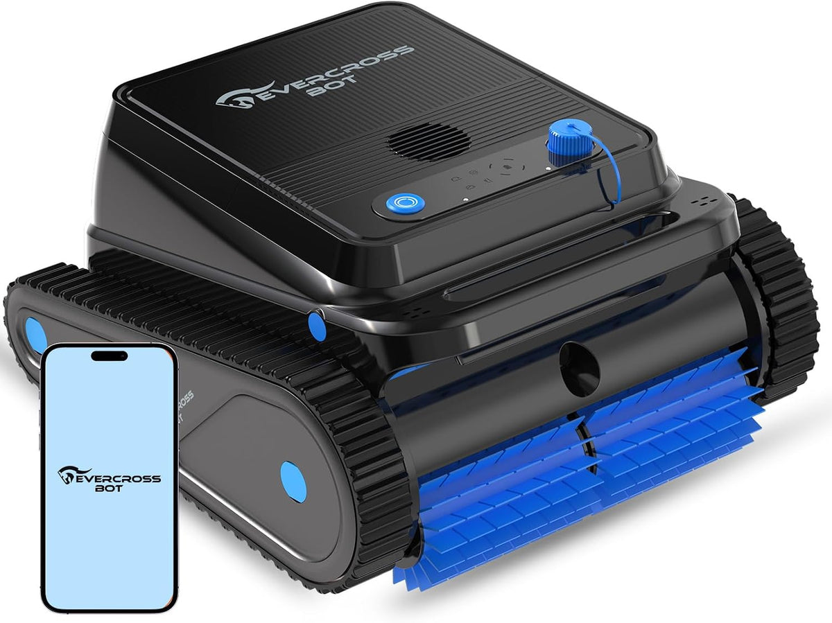 EVERCROSS BOT Poolroboter, Schwarz, Kabelloser Poolro er mit Wand- & Wasserlinienreinigung