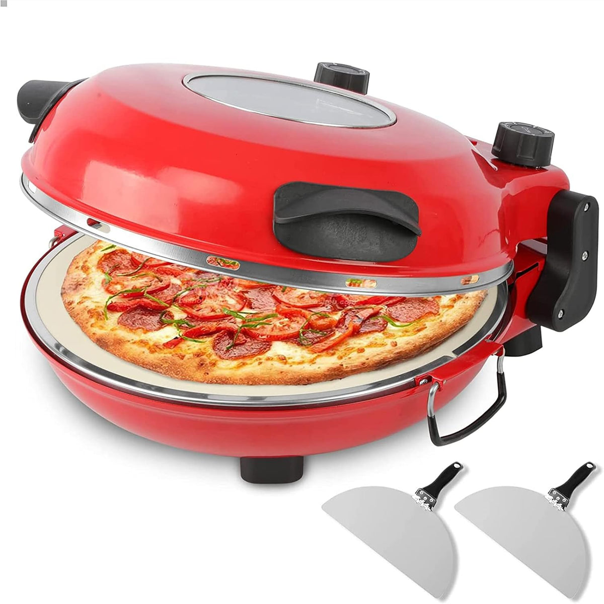 THREMA Pizzaofen, 1200 W, Transparent, Tisch-, Mehrzweck-Miniofen, Mit Keramikplatte Und Glasfenster