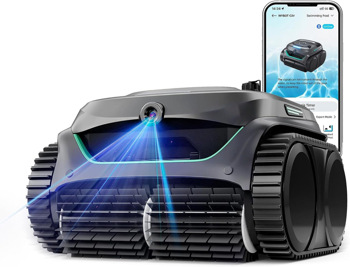 WYBOT Poolroboter, Grau/Grün, C2 Vision AI Kamera Kabelloser mit Akku, Boden und Wand, Zweischicht-Filterung, leistungsstarke Absaugung