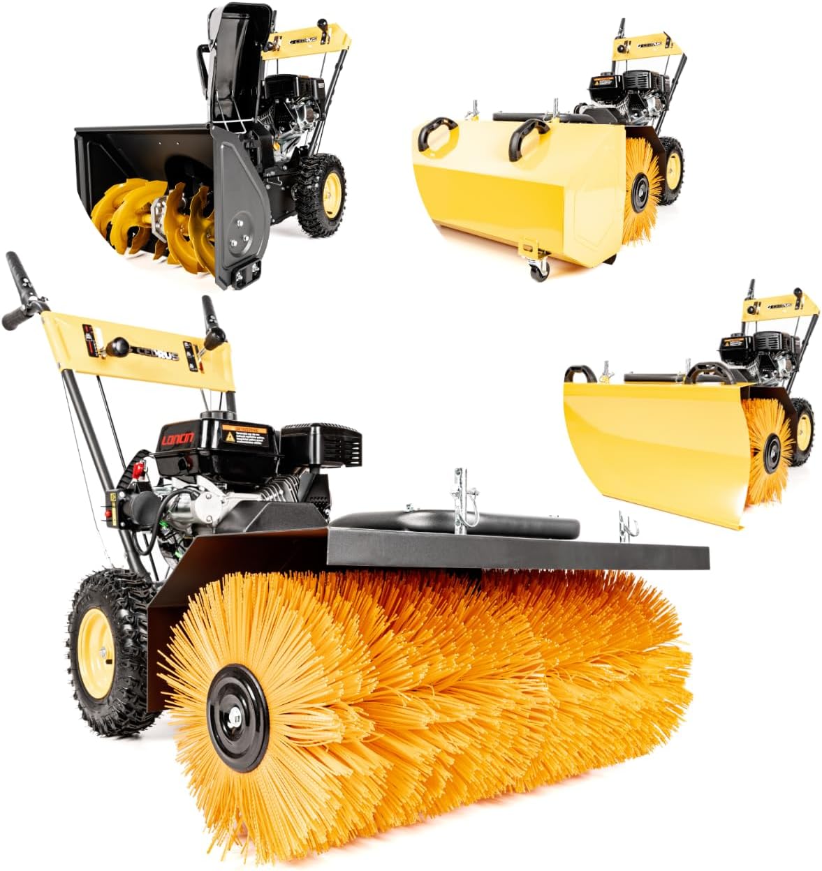 Cedrus Schneefräse, 80 cm, Schwarz, ZM06E 4in1 Benzin Kehrmaschine mit, Schneeschild und Auffangbehälter, Arbeitsbreite