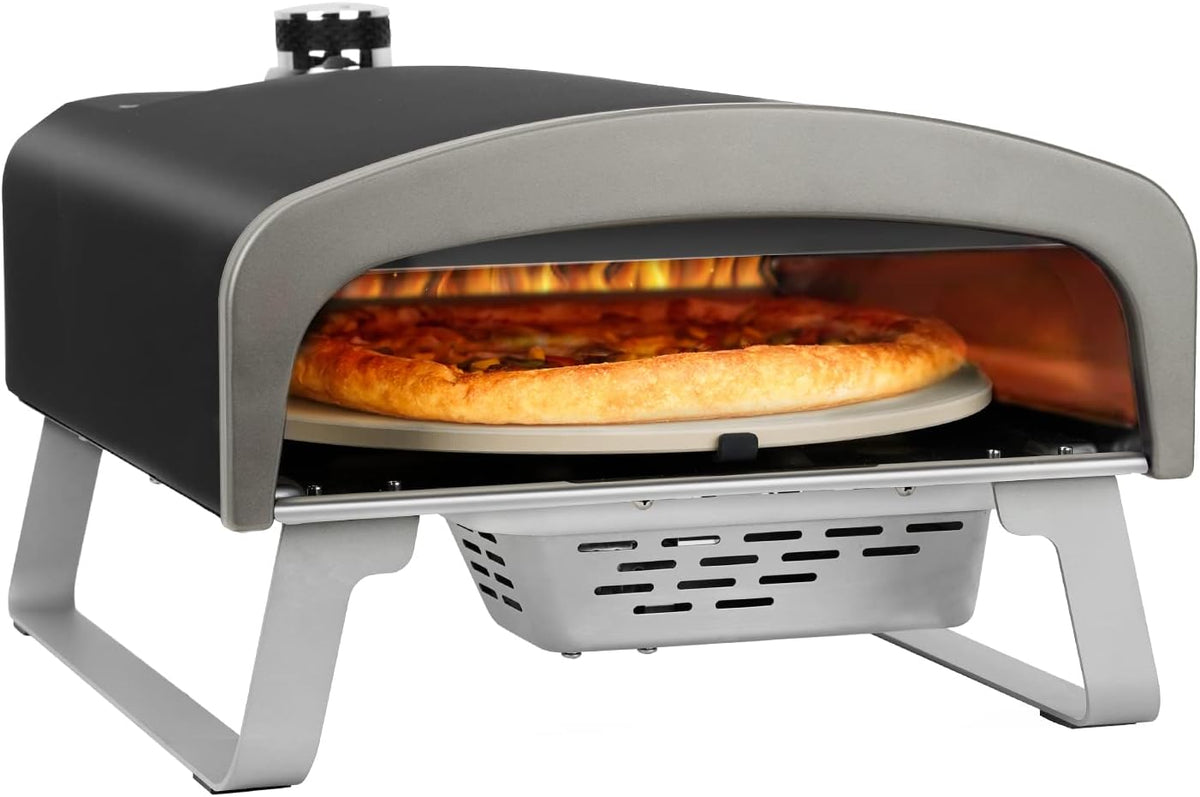 DOBADN Pizzaofen, 33 cm, Grau, Q Pizza Gas mit Automatischer Drehfunktion inkl. Pizzaste