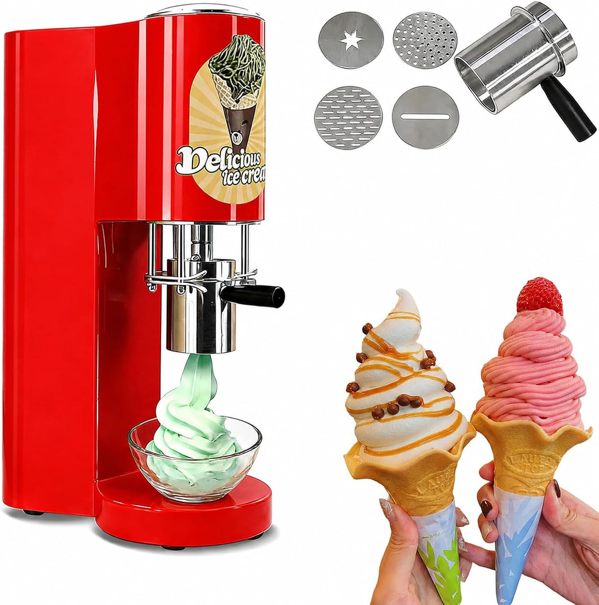 LYJIANGXIN Eismaschine, 28–30 l/Stunde, 80 W, Edelstahl, Silber, Professionelle Eiscreme Nudelmaschine