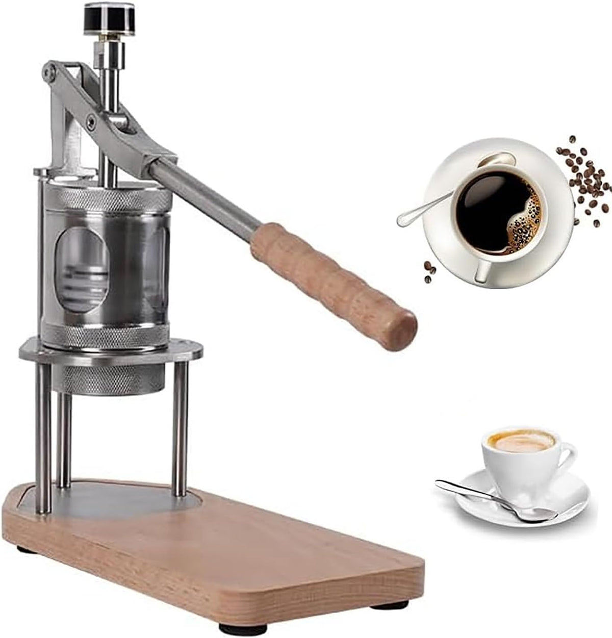 LIULIQ Kaffeemaschine, manuell, 15 Bar, 80 ml, 51 Mm, Edelstahl + Holz + Glas, Schwarz/Silber