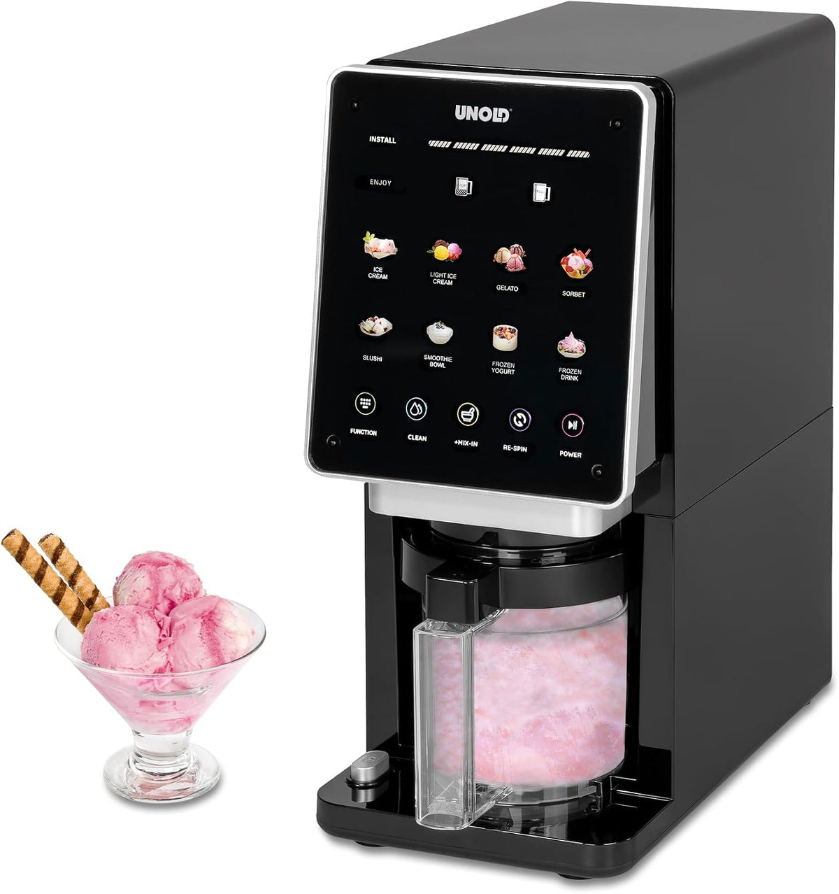 Unold Eismaschine, Schwarz, Cream Dream 48805, 3x 500 ml Behälter, 8 Programme, Touchscreen, für Eiscreme, Gelato