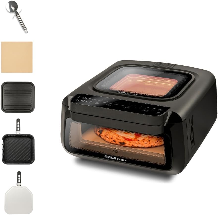 G3 Ferrari Pizzaofen, 2100 W, 13 L, Schwarz, G10225 Krispy und Heißluftfritteuse, Multifunktion, HOBLO-Technologie