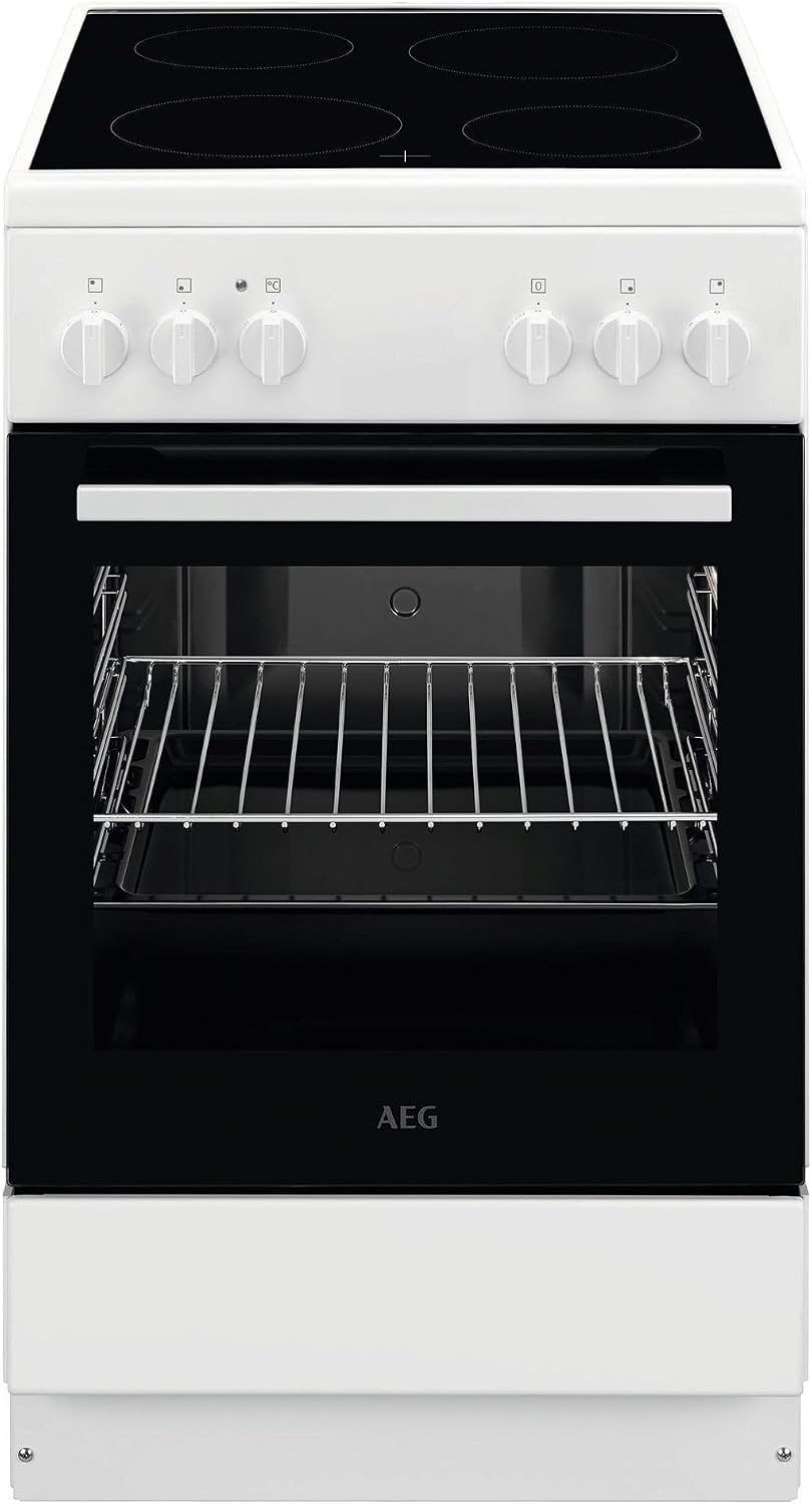 AEG Elektroherd, 50 cm, Weiß, Standherd mit Glaskeramik-Kochfeld, Schnellaufheizen, Grillfunktion, CCB50090BW