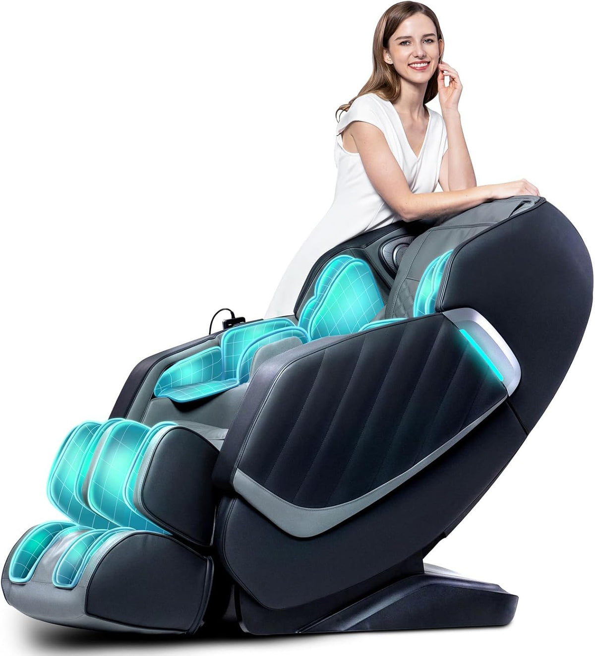 HealthRelife Massagestühle & Sitzauflagen, 135 cm, Schwarz, 3D Massagesessel mit 24 Luftkissen SL-Schiene, 6 Programme