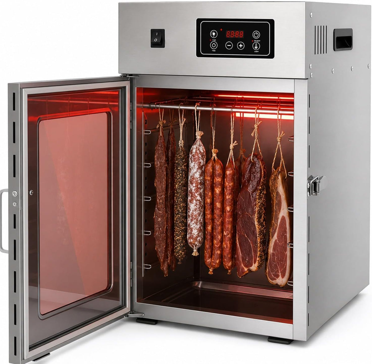 Trockenschrank Reifeschrank, Silber, Für Fleisch, Edelstahl, Dry Aged Mit, Mit LED-Anzeige, 14 Haken