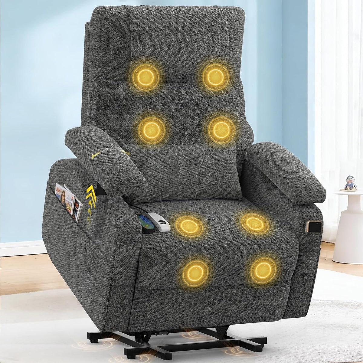 SQUEBILIFE Relaxsessel, Grau, Fernsehsessel Elektrischer Massagesessel mit Wärmefunktion, 3D Verstellbare Armlehnen