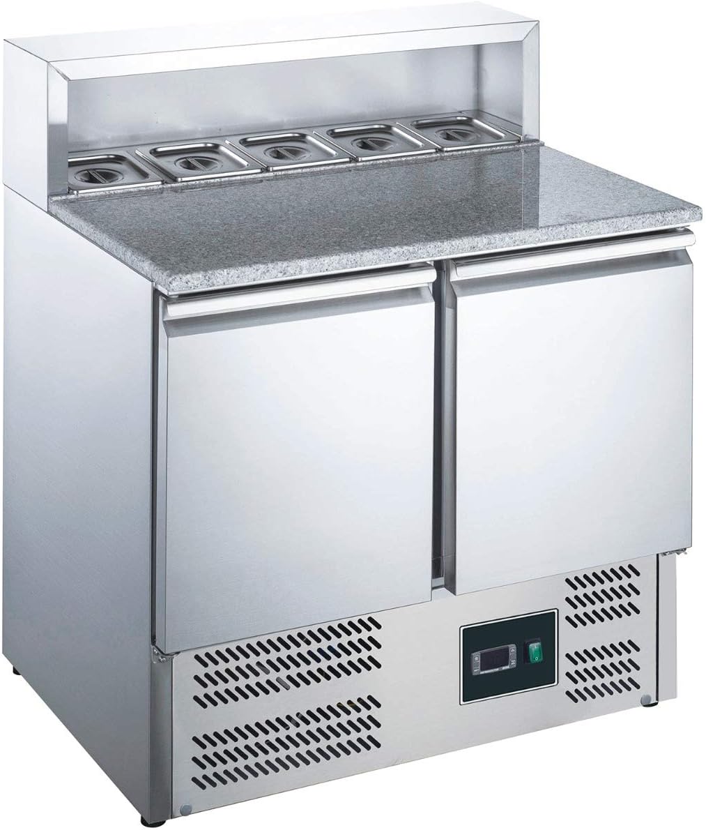 ZORRO Kühltheke, Grau, Pizzatisch ZPS900-2 Türen - Kühltisch mit Granitplatte