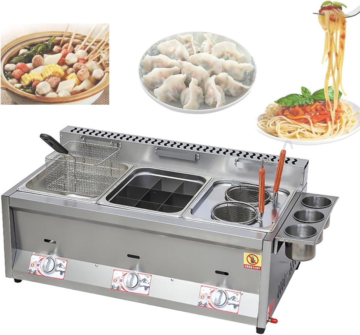 WOTZOV Heißluftfritteuse, 24 l, Silber, Multifunktionale Fritteuse, Ofen- und Nudelmaschine, gewerbliche Tischfritteuse