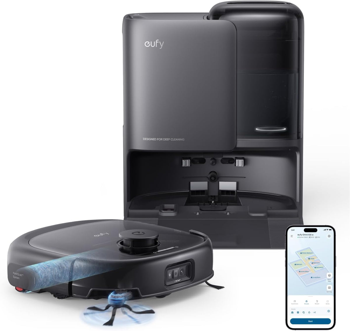 eufy Saugroboter, Schwarz, Saug- und Wischroboter HydroJet E25, All-in-One