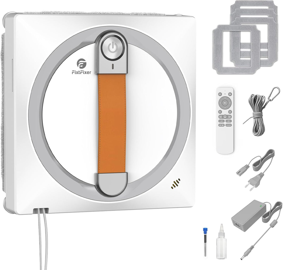 FixtFixer Fensterputzroboter, Grau, 2800Pa, Fensterreiniger Roboter mit Doppel-Wasserstrahl, Automatischer Fensterroboter mit 4 x Tücher