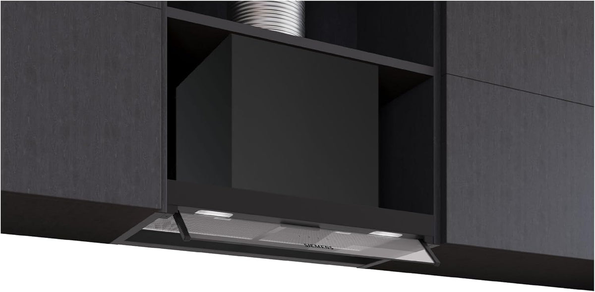 Siemens Dunstabzugshaube, 60 cm, Klarglas und Mattschwarz, Transparent, iQ300 Integrierte Designhaube Klarglas Mattschwarz LJ65BCC60