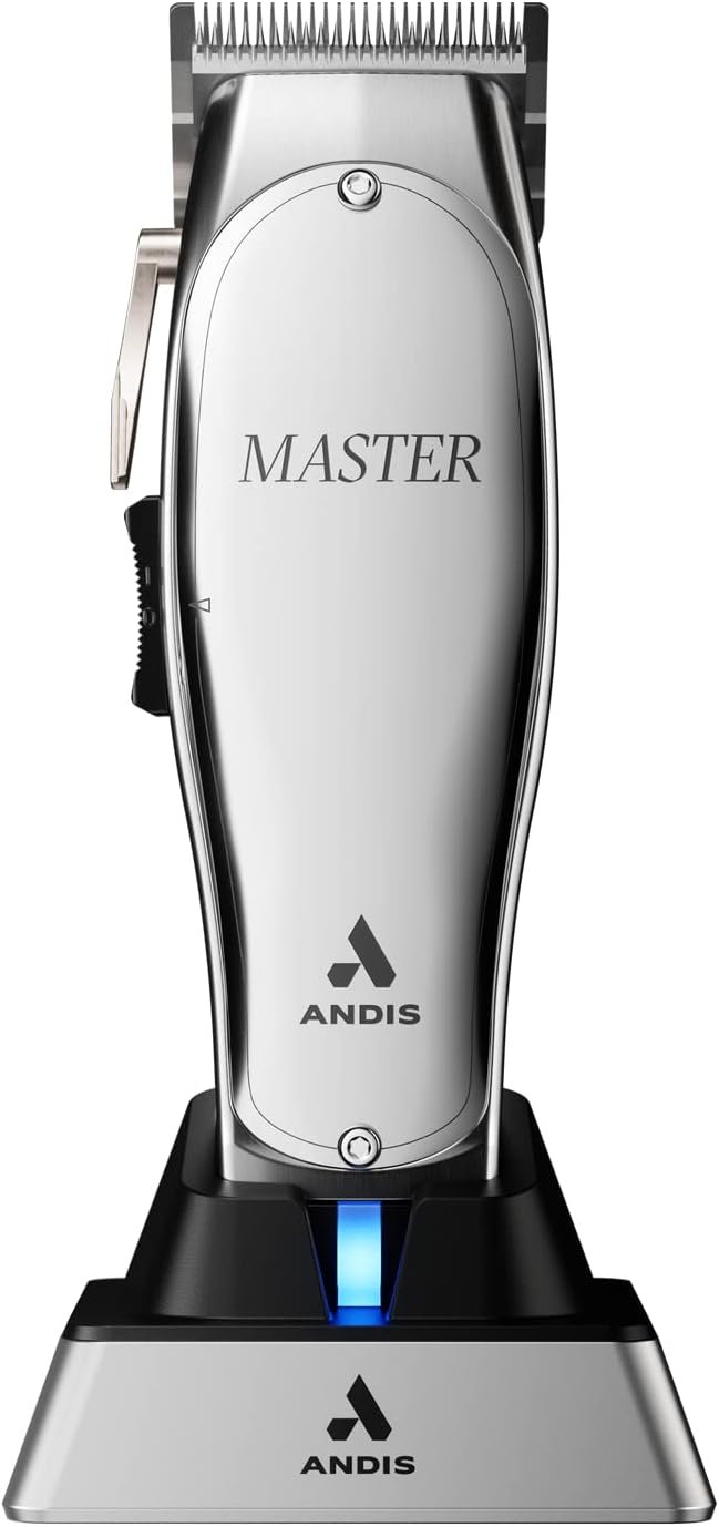 Andis Elektrorasierer, Silber, 12665 Professional Master kabelgebundener/schnurloser, verstellbare Haarschneidemaschine mit Karbonstahlklinge