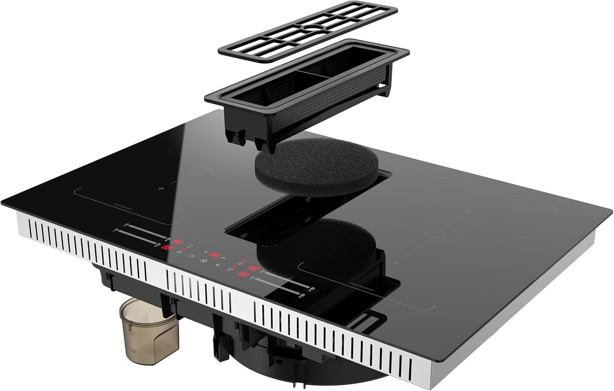 K&H Kochfeld, 77CM, Schwarz, Induktions mit Dunstabzug (668 cbm/h), DD77-IN7204FLX [4 ZONEN FLEX] - Induktionskochplatte