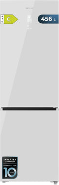 Cecotec Kühlschrank, 59,5 cm, 201 cm, 456 L, Weiß, Kombi Total No Frost Bolero CoolMarket Combi 456 Glas C, Höhe und Breite