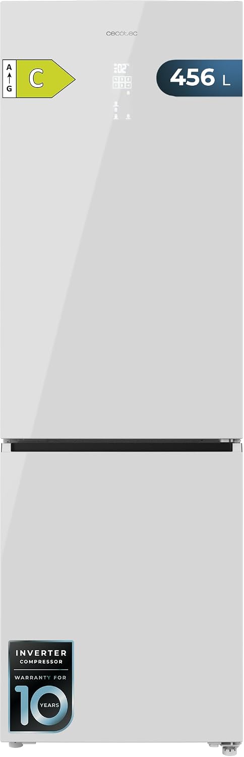 Cecotec Kühlschrank, 59,5 cm, 201 cm, 456 L, Weiß, Kombi Total No Frost Bolero CoolMarket Combi 456 Glas C, Höhe und Breite