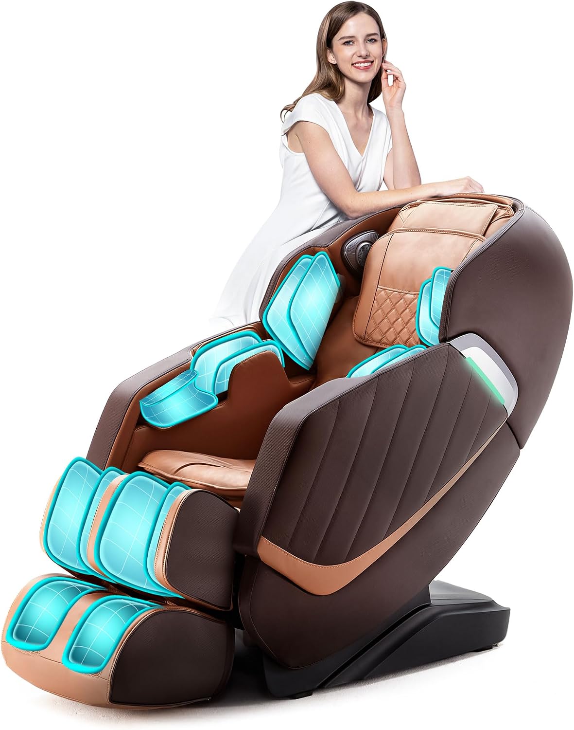 HealthRelife Massagestühle & Sitzauflagen, 135 cm, Braun, 3D Massagesessel mit 24 Luftkissen SL-Schiene, 6 Programme