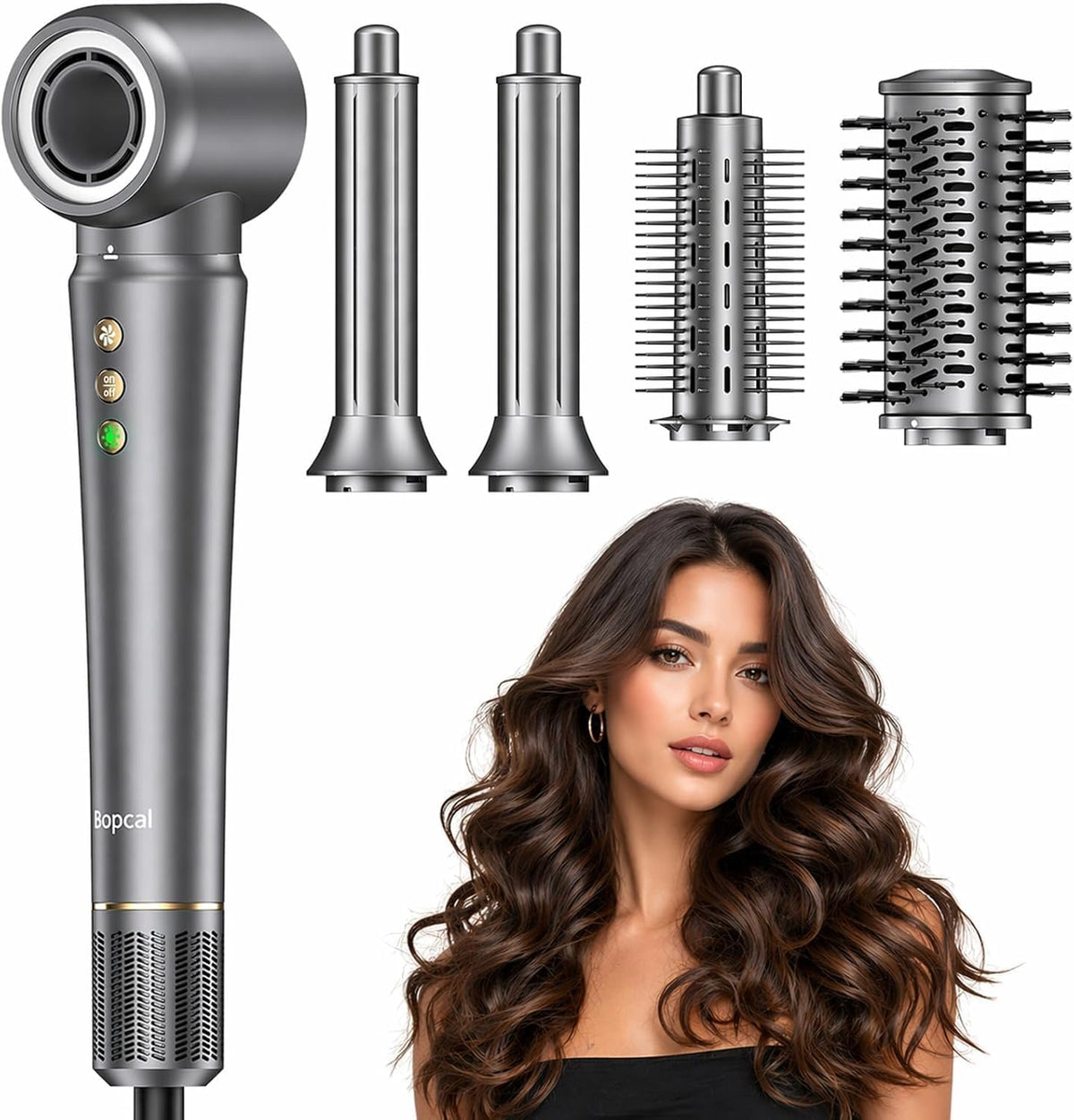 Bopcal Multistyler, Schwarz, Professioneller Airstyler 5 in 1 Hairstyler Set, Ionen Föhn, Auto-Wrap Lockenstab