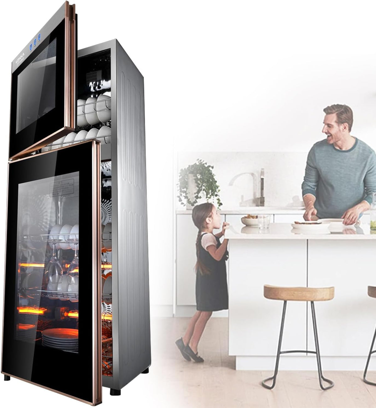 RETRIN Sterilisatoren, 129 cm, Silber, 138/168/198LMultifunktions-Reinigungsschrank Für Küche, Doppelter Geschirrkorb Aus Edelstahl