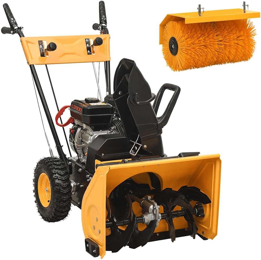 LoogCape Schneefräse, Schwarz, Benzinbetriebene 2-in-1 und Kehrmaschine mit 6, vielseitiges Kehrgerät für Garten