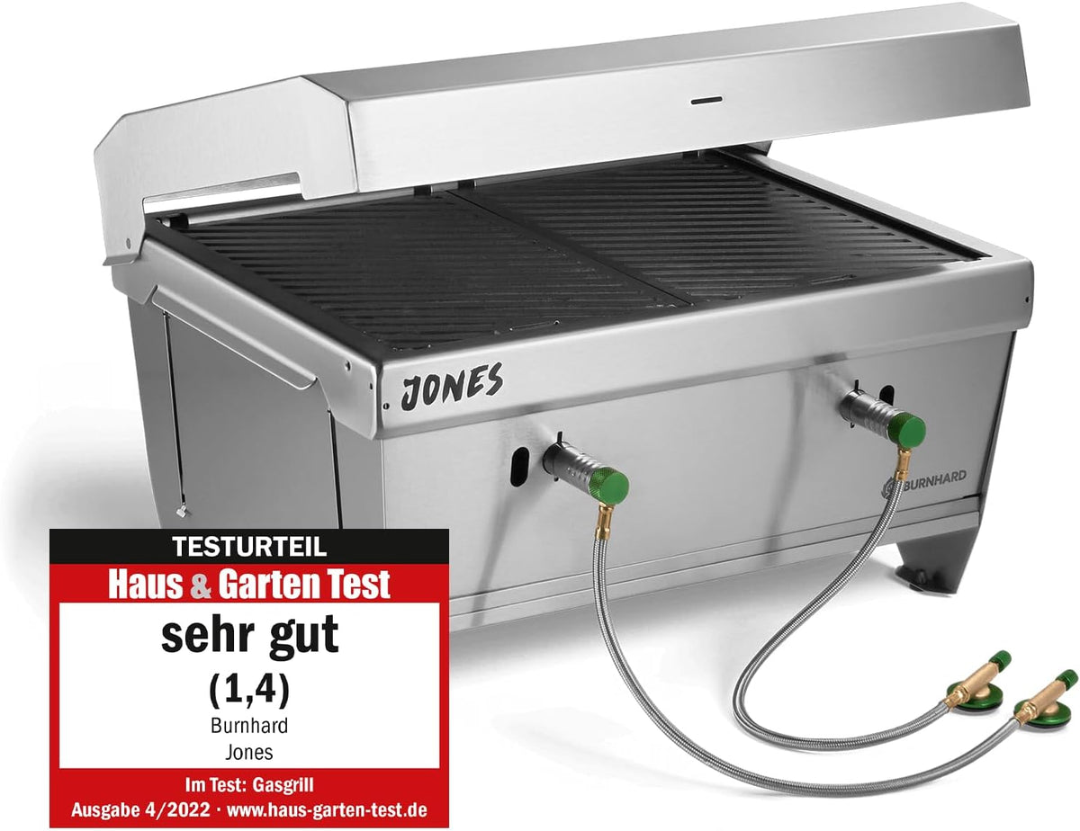 BURNHARD Gasgrill, Silber, ® Camping JONES Edelstahl Klappgrill mit Deckel 2-Brenner