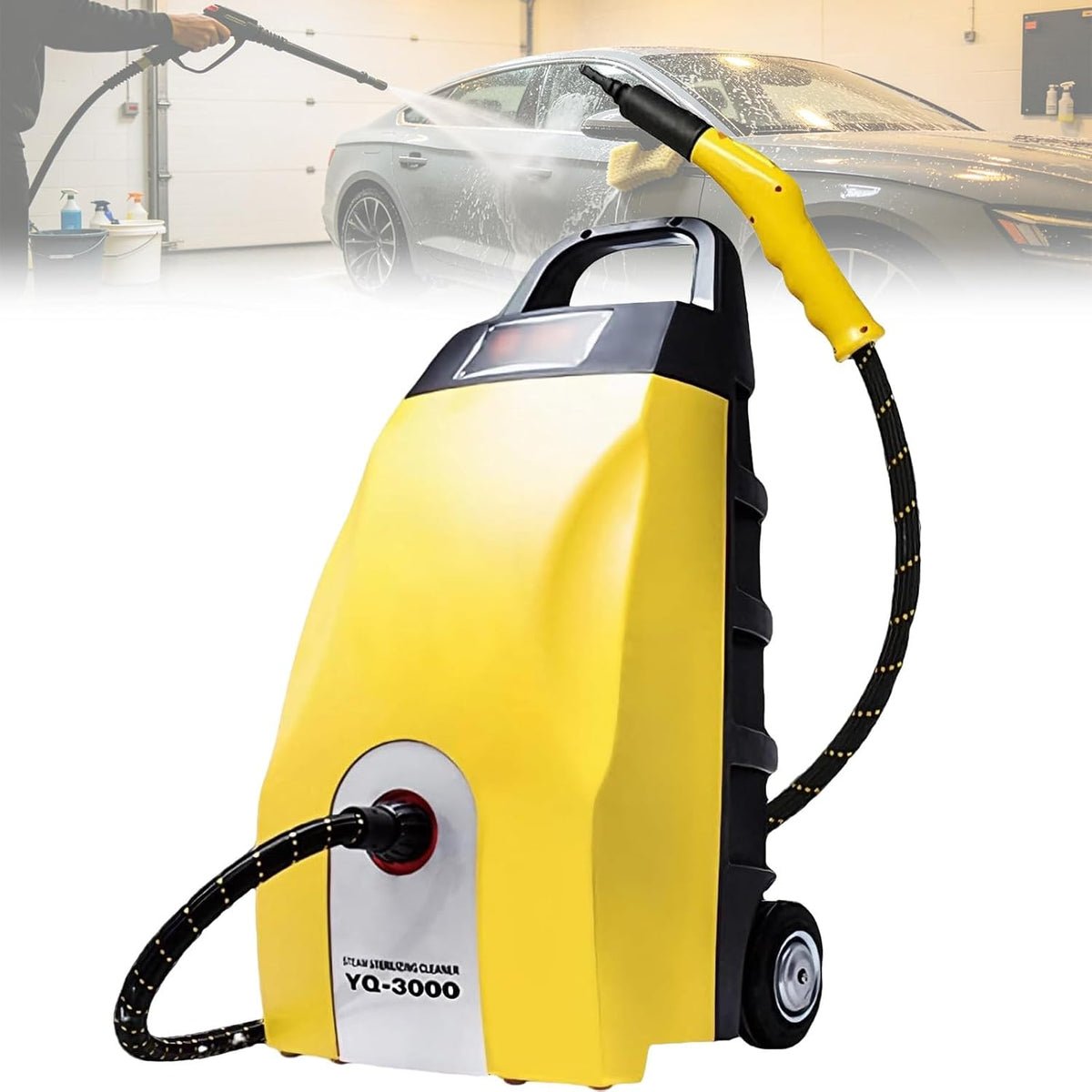 MiyKom Dampfreiniger, Gelb, Tragbarer 3000-w-Hochdruck 3, 5-L-Tank, 230 °F Hochtemperaturdampf mit 9 Zubehörteilen Zur