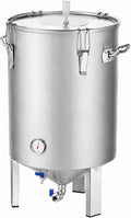 Bierbrauanlage Braukessel, 60 L, Silber, aus Edelstahl, Bierfermenter mit Sockel, Deckel, Griff, Ventil und Zapfhahn für Heimbrauen