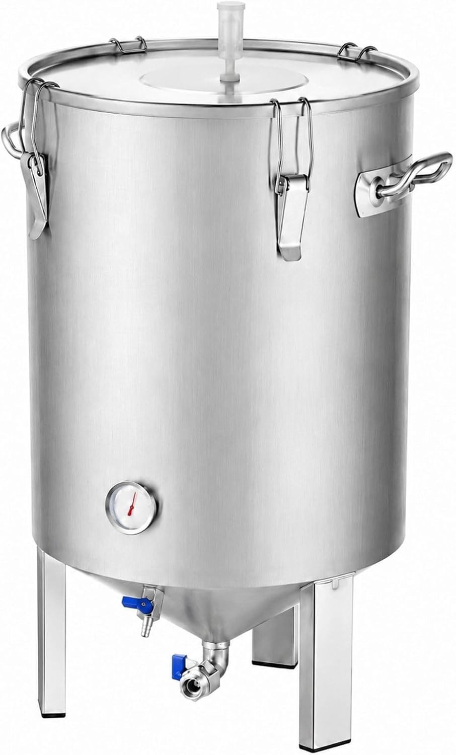 Bierbrauanlage Braukessel, 60 L, Silber, aus Edelstahl, Bierfermenter mit Sockel, Deckel, Griff, Ventil und Zapfhahn für Heimbrauen