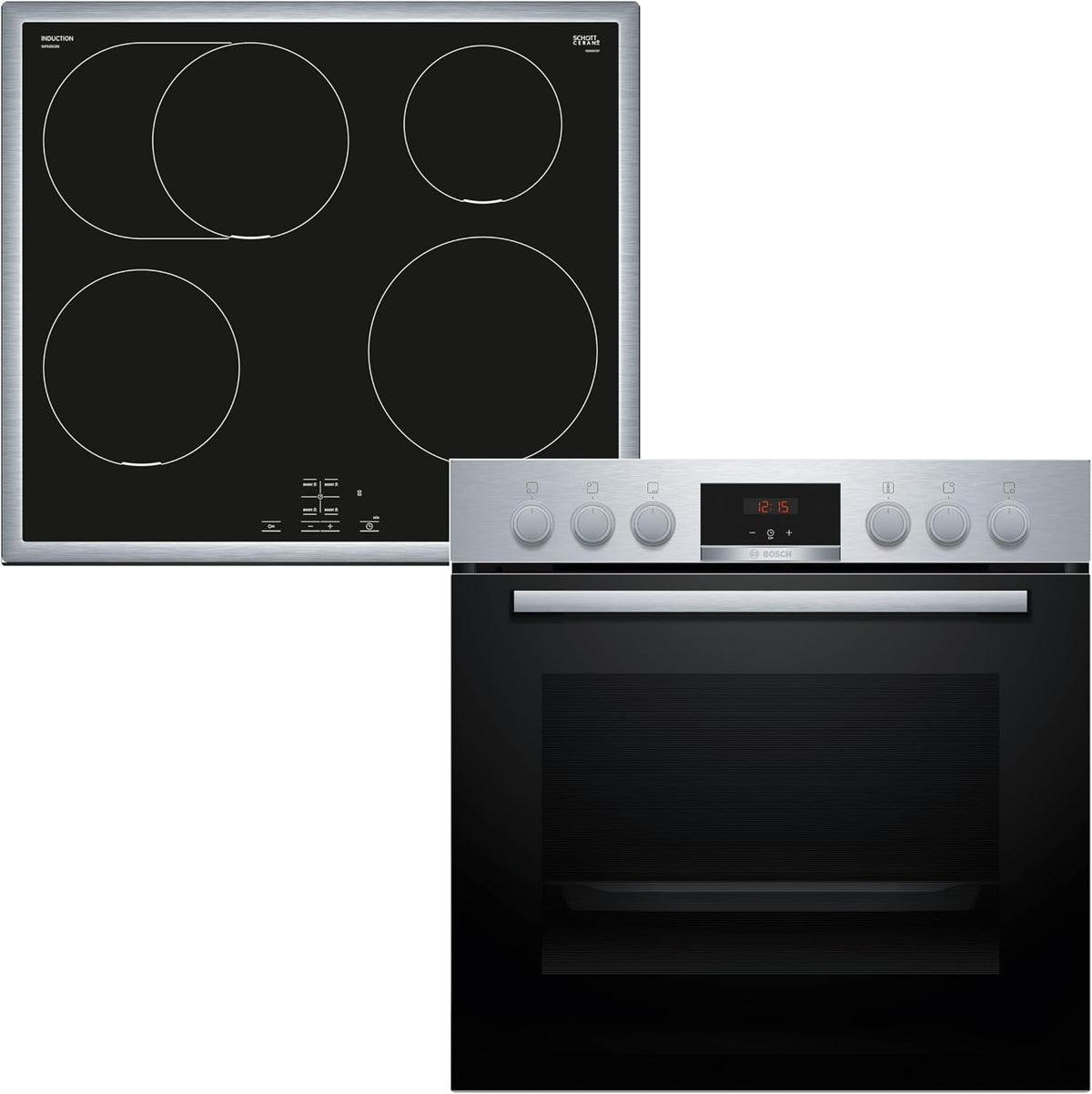 Bosch Kochfeld, 60 x 60 cm, Schwarz, HND415LS62, Einbauherd-Set Serie 4, Bestehend aus HEA513BS4 Herd, 3D Heißluft