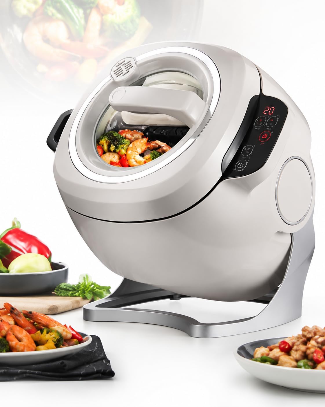 forplubossmmp Universalküchenmaschinen, 2000w, 6l, Grau, Automatische Kochmaschine, Smarter Rührroboter Mit 360° Drehender Trommel