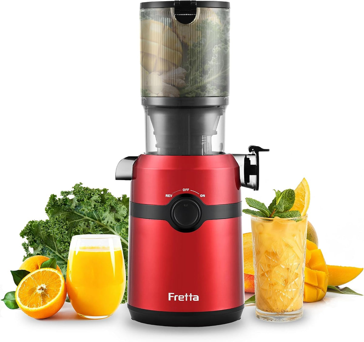 Fretta Mastizier-Entsafter mit einer Schnecke, 108 mm, 200 W, 1 L, Schwarz, Entsafter Slow Juicer mit XL Öffnung& Kapazität